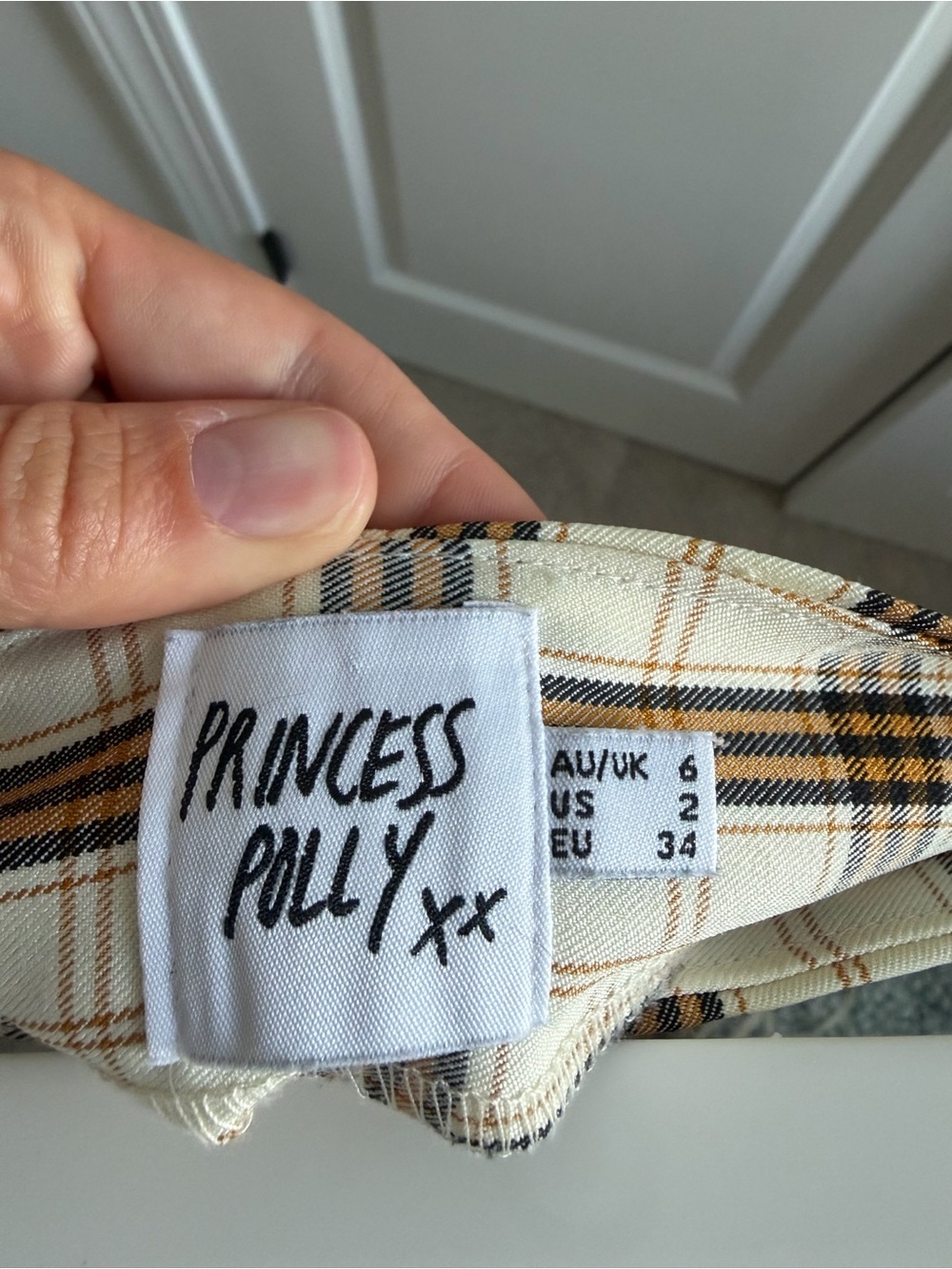 Princess Polly Cream Plaid Mini Skirt with Black & Tan Stripes